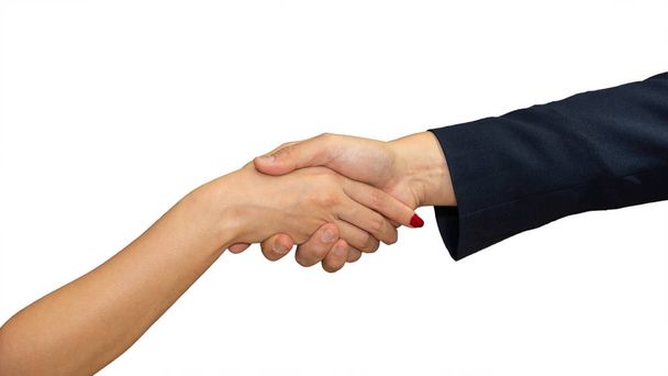 business background of businessman hand and businesswoman hand h - Photo, Image