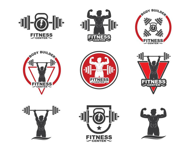 Bodybuilder fitness spor salonu simgesi logo rozeti vektör illüstrasyon - Vektör, Görsel