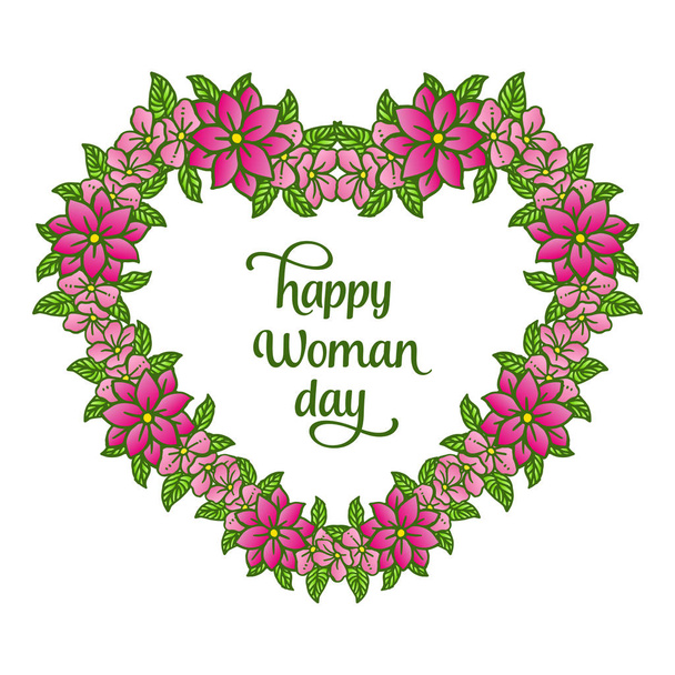Greeting card happy woman day with graphic of elegant pink flower frame. Vector - Διάνυσμα, εικόνα