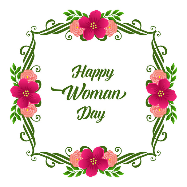 Banner happy woman day, with ornate of pink wreath frame. Vector - Vetor, Imagem