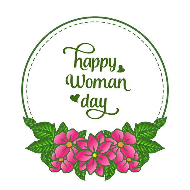 Güzel dikişsiz pembe çiçek çerçevesi ile mutlu kadın gün Zarif kaligrafik afiş. Vektör - Vektör, Görsel