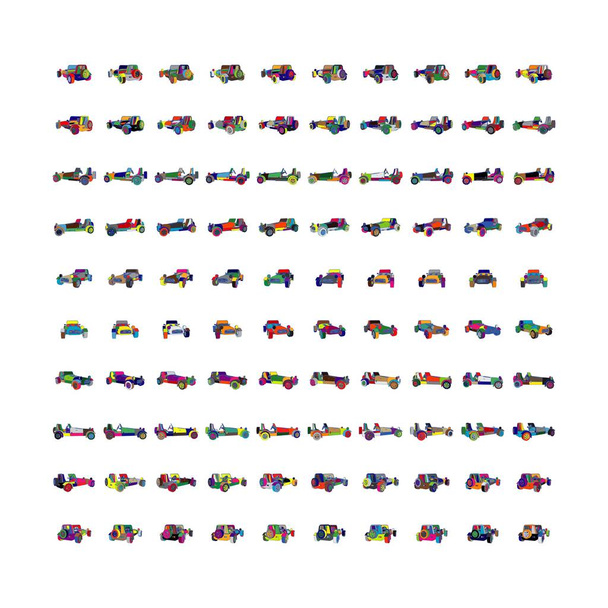 100 készlet Pop art autó forgás - Vektor, kép