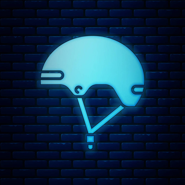 Leuchtende Neon-Helm-Symbol isoliert auf Backsteinwand Hintergrund. Extremsport. Sportgeräte. Vektorillustration - Vektor, Bild