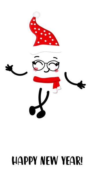 New Year or Christmas card. Funny cartoon cheerful character on a white background. Winter holidays. Santa claus or deer antler costume. - Vector, Image