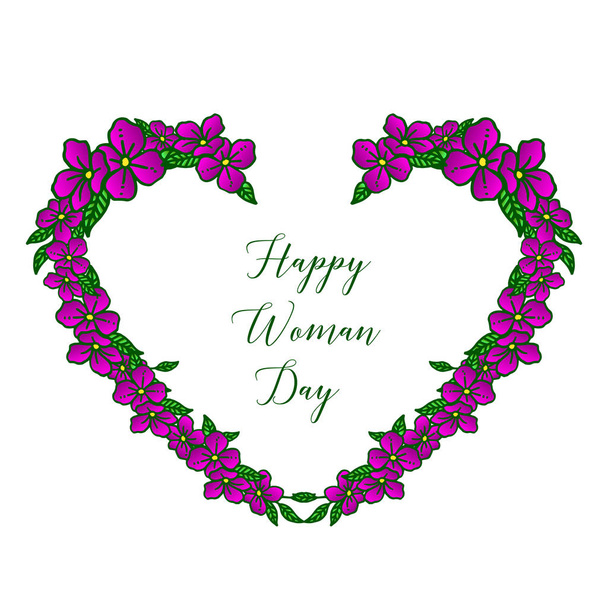Template of invitation card happy woman day, with plant of purple flower frame. Vector - Vektor, obrázek