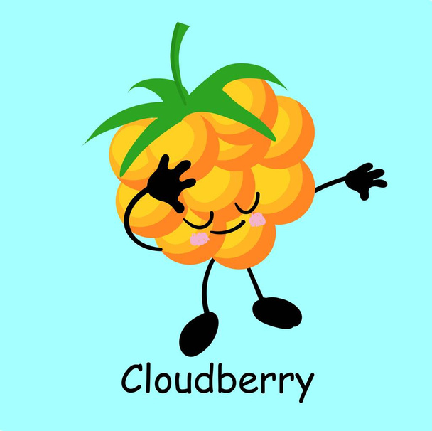 Cloudberry berry caráter amarelo com rosto e sorriso. Doces e sobremesas Kawaii
. - Vetor, Imagem