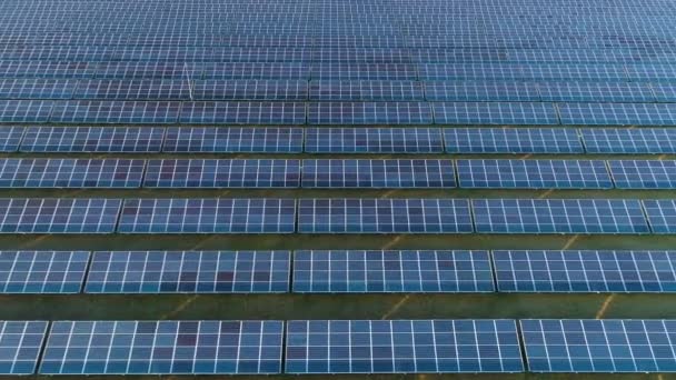 grande campo de painéis solares fotovoltaicos azuis
 - Filmagem, Vídeo