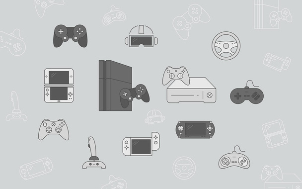Gamepad and Game console icons set - Vector color symbols and outline of joysticks and cyber sport for the site or interface - ベクター画像