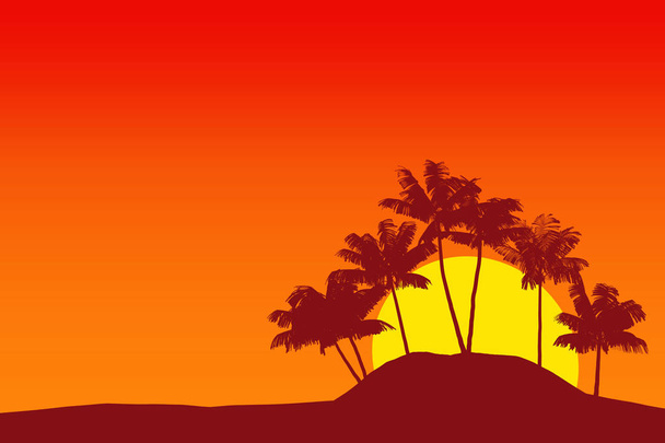Tropical palm tree silhouette against sunset sky. 3d rendering - Foto, Imagem