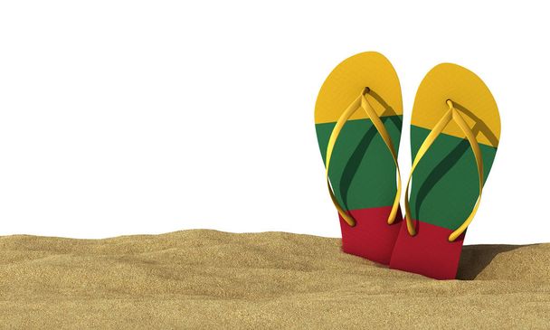 Lithuania flag flip flop sandals on a white background. 3D Rende - Fotoğraf, Görsel