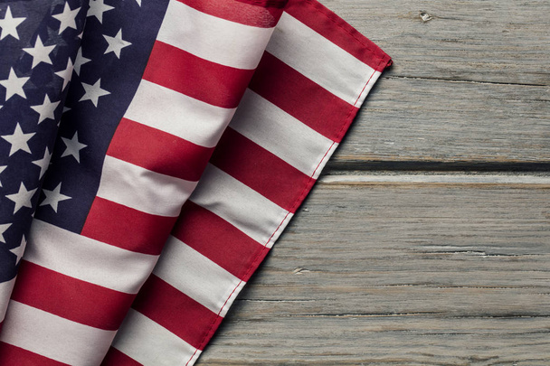 American stars and stripes flag on a white wooden plank backgrou - Zdjęcie, obraz