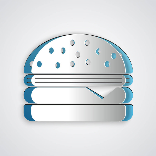 Corte de papel Icono de hamburguesa aislado sobre fondo gris. Icono de hamburguesa. Signo de sándwich de hamburguesa con queso. Estilo de arte de papel. Ilustración vectorial
 - Vector, imagen
