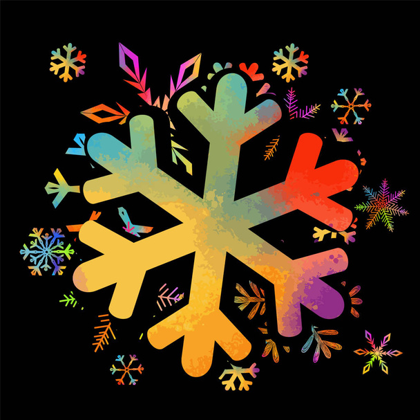 Una abstracción multicolor de un copo de nieve. Ilustración vectorial - Vector, imagen