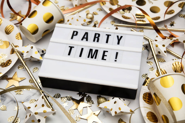 Party time lightbox celebration message with luxury gold party d - Foto, Imagen