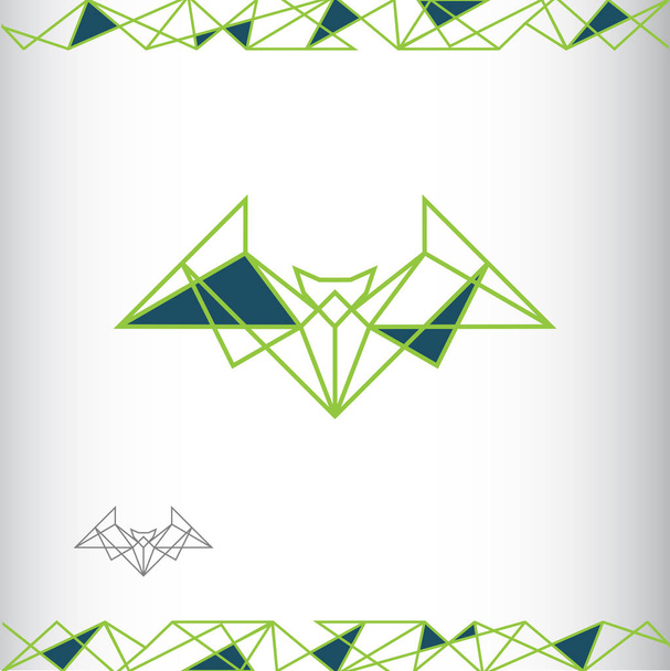 Многоугольная летучая мышь. Векторный дизайн логотипа. Образец для идентификации тела. Синий и зеленый цвета. Lineart. Водяной знак
 - Вектор,изображение