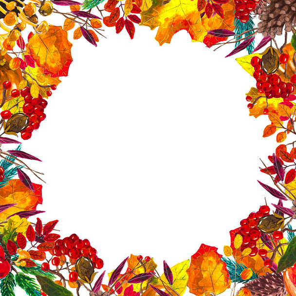 Autumn leaves border. Watercolor hand drawn frame - Foto, Imagen