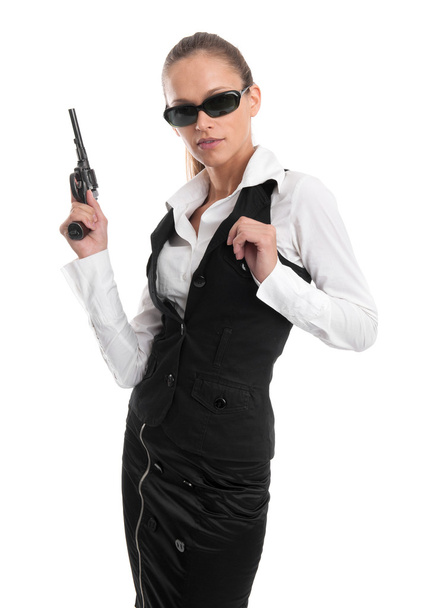business woman with gun - Zdjęcie, obraz