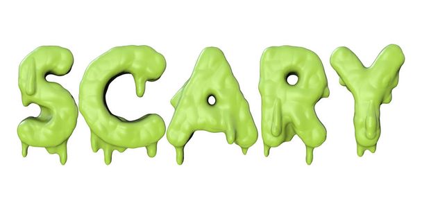 Scary word made from green halloween slime lettering. 3D Render - Fotoğraf, Görsel