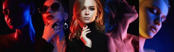Different beautiful models. colorful beauty collage - Фото, изображение
