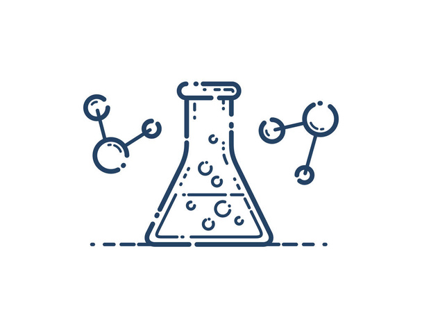 Chemical flask and molecule connections vector simple linear ico - Vector, Image