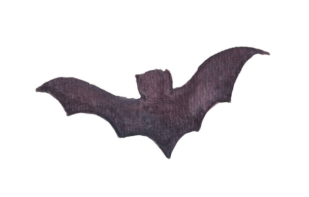 Black silhouette of bat isolated on white background. Flying bat. Element for design. Cute illustrations for Halloween. Watercolor halloween collection. - Photo, Image