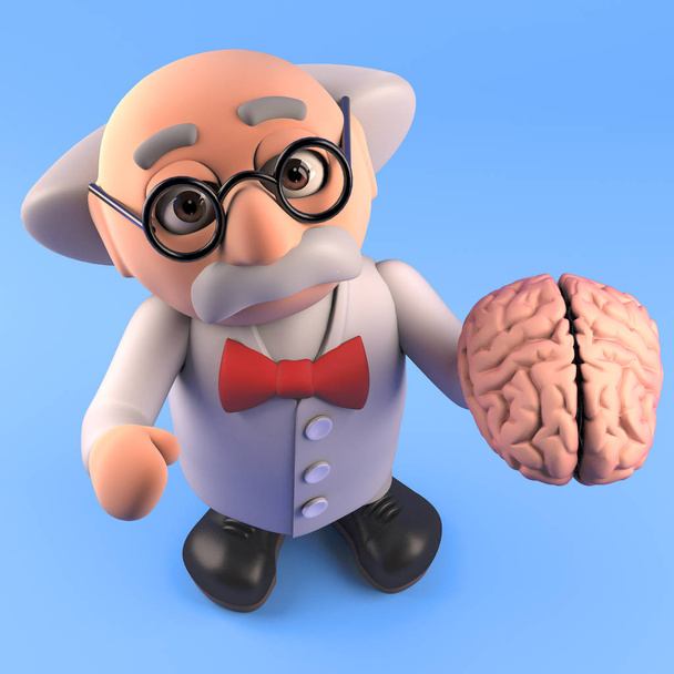 Neuropsychologue savant fou tenant un cerveau humain, rendu 3D
 - Photo, image