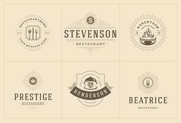Restaurant logos templates set vector illustration good for menu labels and cafe badges - Vector, imagen