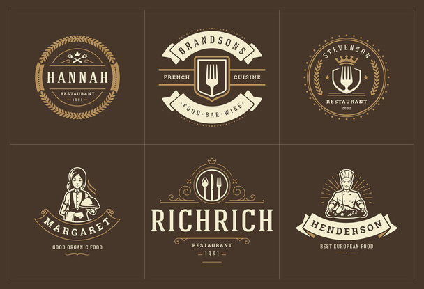 Restaurant logos templates set vector illustration good for menu labels and cafe badges - ベクター画像