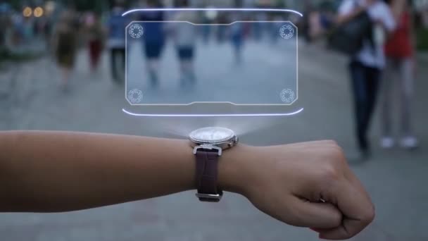 Mão feminina com holograma Serviços baseados em localização
 - Filmagem, Vídeo