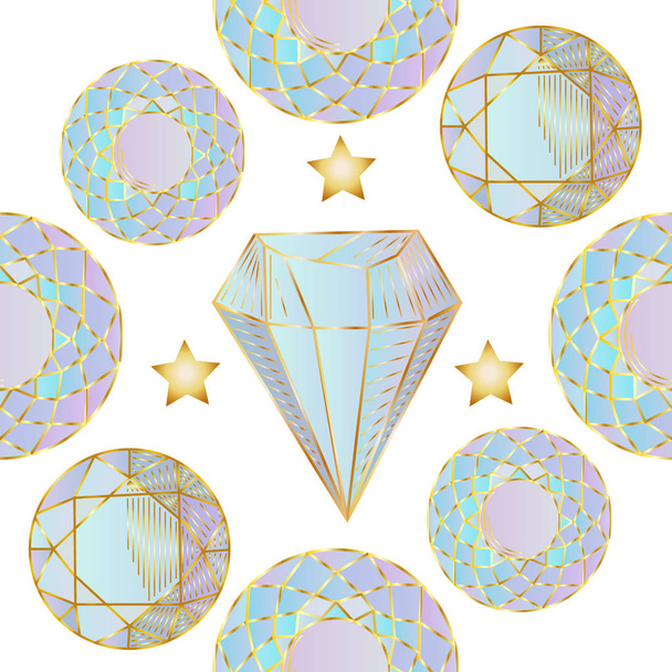 Modèle sans couture avec des cristaux de conte de fées colorés gemmes. pierres précieuses multicolores arc-en-ciel
. - Vecteur, image