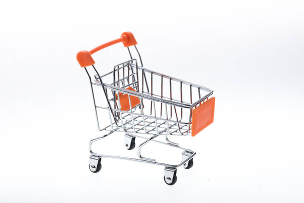 Mini shopping cart isolated on white - Photo, Image