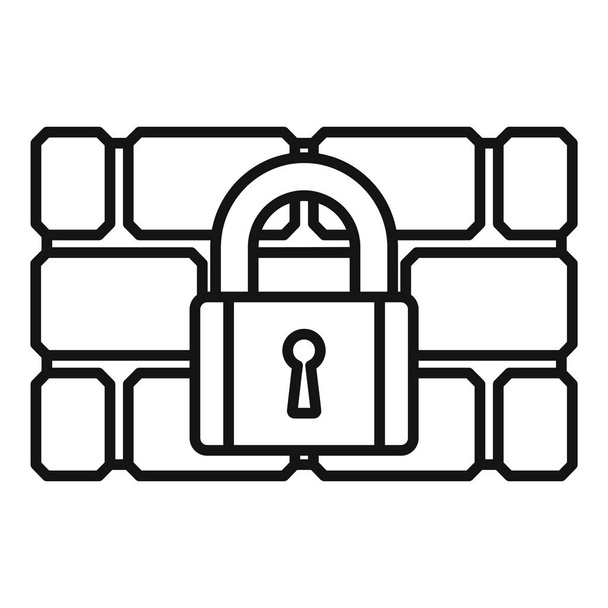 Firewall padlock icon, outline style - Vektör, Görsel