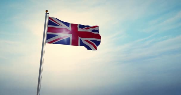 Bandera británica ondeando muestra bandera nacional de Union Jack Reino Unido. Una celebración patriótica Símbolo del vuelo del asta de la bandera - 30fps 4k Video
 - Imágenes, Vídeo