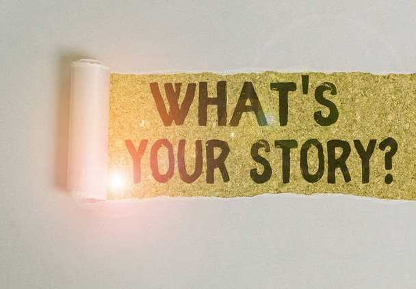Ne S Your Story Soru gösteren kavramsal el yazısı. Onun geçmiş yaşam eylemleri kariyer veya olaylar hakkında gösteren soran vitrine. - Fotoğraf, Görsel