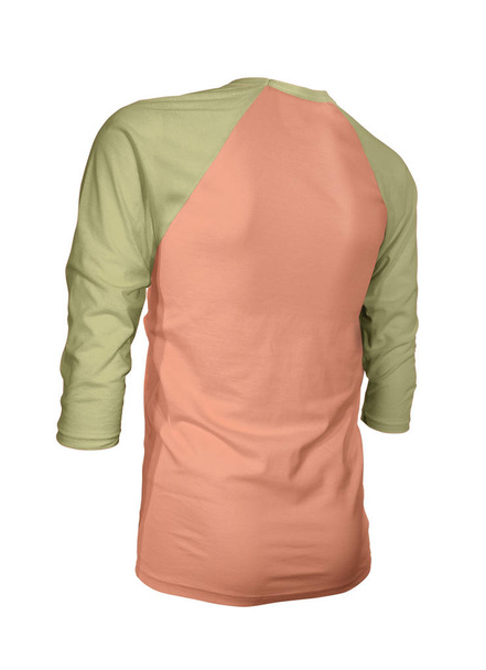 Παρουσιάστε το λογότυπο της μάρκας σας σε αυτό το Angled Back Three Quarter Sleeves Μπέιζμπολ Tshirt Mock Up Σε Κάδμιο Πορτοκαλί Χρώμα. Για τις ιστοσελίδες σας και το έντυπο υλικό μάρκετινγκ - Φωτογραφία, εικόνα