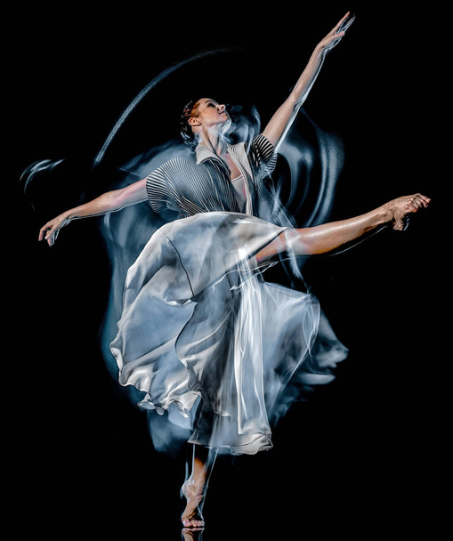 odern ballet dancer dancing woman isolated black bacground - Foto, immagini