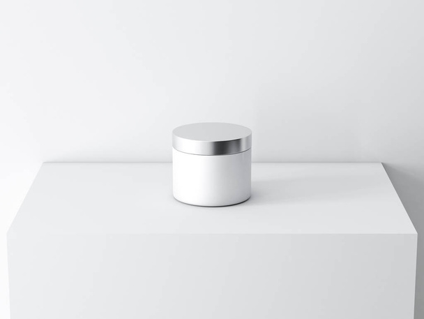 cosmetic blank jar on white background, 3d rendering - Foto, imagen