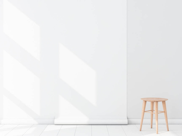 Empty room with White Blank Wallpaper roll Mockup hanging on the wall, chair, 3d rendering - Foto, imagen