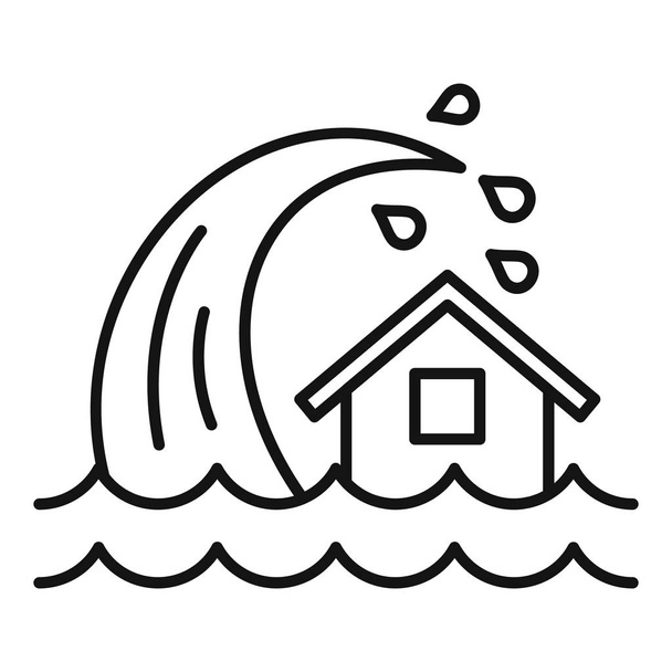 Tsunami dalgası simgesi, anahat stili - Vektör, Görsel
