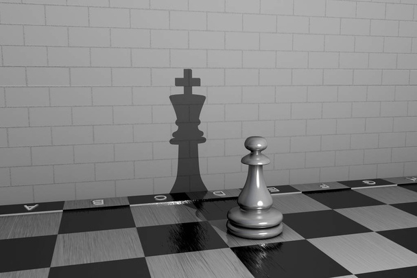 Illustration 3D pièce d'échecs pion à l'ombre d'une reine
 - Photo, image