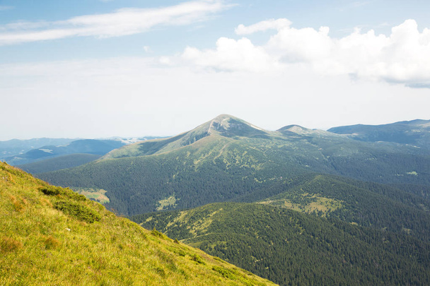 Panoramisch uitzicht op de zomer Karpaten vanaf Petros Mo - Foto, afbeelding