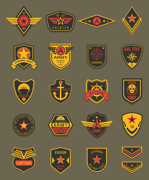 Military patches, army chevrons, air forces shields - ベクター画像