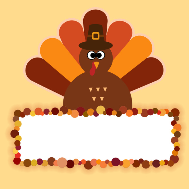 Texto de Acción de Gracias Feliz Caricatura Turquía sobre fondo naranja Cartel de Acción de Gracias
. - Foto, imagen