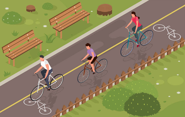 Bikes Isometric Illustration - ベクター画像