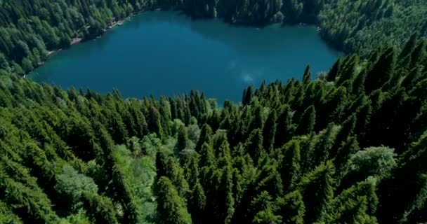 Amazing Nature Paisagem Vista do lago Malaya Ritsa rodeado por altas montanhas, Abkhazia Vista aérea
. - Filmagem, Vídeo