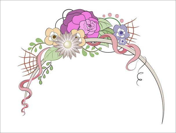 Coloring arch with flowers and tapes - Vektor, Bild