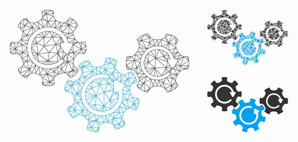 Transmission Gears Rotation Vector Mesh Network Model and Triangle Mosaic Icon - Vector, Image