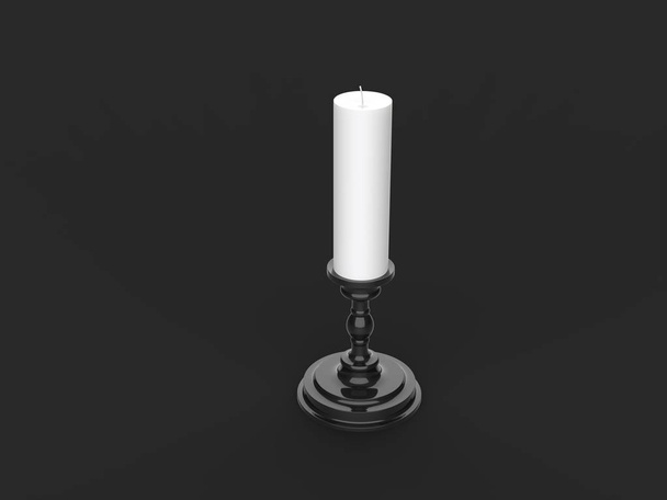 Белая восковая свеча на черной подсвечнике - вид сверху
 - Фото, изображение