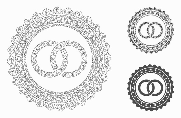 Wedding Rings Stamp Vector Mesh Wire Frame Model and Triangle Mosaic Icon - Вектор, зображення