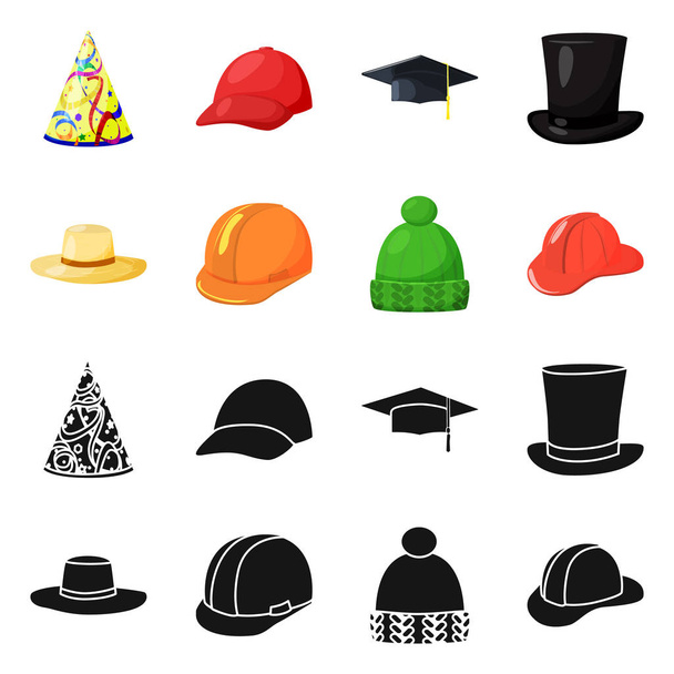 Vector design of clothing and cap symbol. Collection of clothing and beret stock symbol for web. - Vektori, kuva